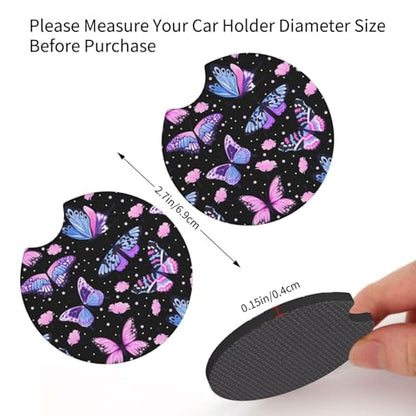 Purple Butterfly Steering Wheel Cover - Beauty Butterfly Wheel Cover Anti-Slip Breathable Universal for 15 Inch Car Steering Wheel Cover with 2 Pieces Car Coasters Suitable for Men Women - color: Purple Butterfly1