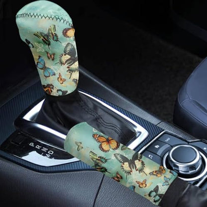 Jeiento Butterfly Cat Car Shift Knob Cover Handbreak Covers Anti Slip Dust Poor Gear Shifter Stick Protector Soft and Breathable Universal Fit SUV Trunk Vehicles - color: Butterfly