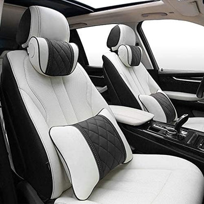 LUNDA Luxury Car Neck Pillow Car Travel Neck Rest Pillows Seat Cushion Support Napa Leather for Mercedes Benz S-Class headrest (Black - color: Black
