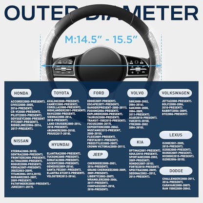 PIC AUTO Steering Wheel Cover, Sparkly Crystal Bling Glitter with Black Leather, Universal Fit 14.5"-15.5" Car Steering Wheels for Girls & Women, Breathable Anti-Slip Steering Wheels Cover - color: Black