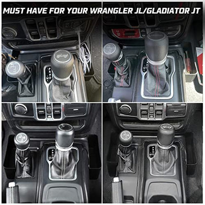 KIWI MASTER Console Shifter Storage for 2018-2026 Jeep Wrangler JL Gladiator JT Gear Shift Storage Box Tray, JL JT Interior Accessories Parts, Black