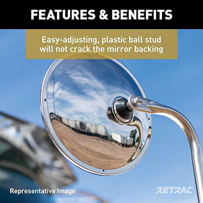 RETRAC 610583 8-Inch Stainless Steel Offset-Mount Convex Mirror Head with Plastic Ball Stud, J-Bracket, Universal Driver or Passenger Side