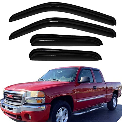 Side Window Visors rain Guards Vent Deflectors for 99-06 Chevy Silverado & GMC Sierra 1500/2500/3500/2500HD Extended Cab,2007 Classic Body Vent Rain Guard Sun Shade Visors,Dark Smoke 94044 - size: Compatible with Silverado/Sierra Extended 1999-06