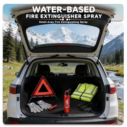 Ougist Roadside Emergency Car Kit with ABCK Fire Extinguisher for Vehicle, Intuitive Window Breaker, Protective Gloves & Triangles, Complete Car Emergency Kit for Breakdown & Fire Safety