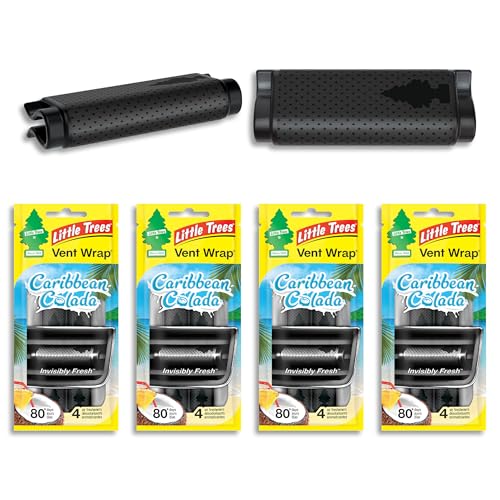 LITTLE TREES Car Air Freshener | Vent Wrap Provides Long Lasting Scent, Invisibly Fresh | Caribbean Colada, 16 Air Fresheners - color: Caribbean Colada
