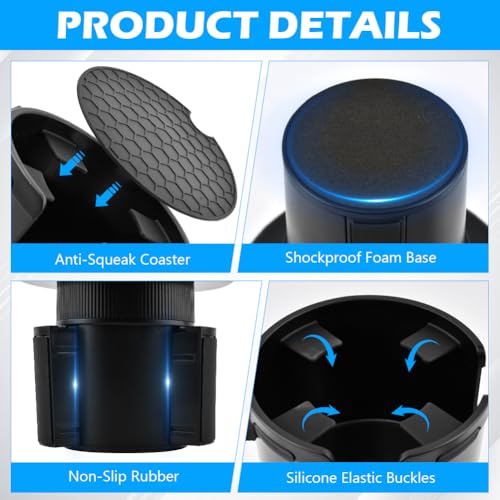 1 Pack Car Cup Holder Expander 2 in 1 Adapter with Expandable Base, Car-Seat Headrest Hook 4 Pack Hanger Storage Organizer fit Universal Vehicle Car