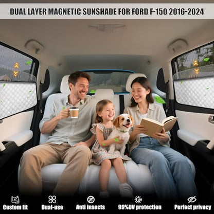 ZATOTOO Car Window Shades for Ford F150 2016-2024 Sun Shade for Side Window & Rear Windshield Window Double Layer for Privacy Protection UV Heat Insulation for Camping Nap Parking(No Front Windshield) - size: F-150-(16-24)