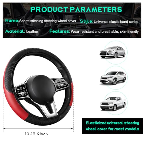 Car Steering Wheel Cover, 15 inch Carbon Fiber Microfiber Leather Elastic Steering Wheel Protector, Breathable Anti-Slip Comfortable Steering Wheel Covers for Most Cars (Black&Red, AD) - color: Black&Red, AD