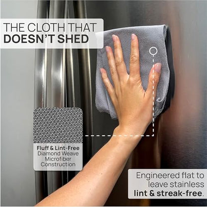 Claro Stainless Steel Cleaner Cloth 8-Pack – Microfiber Cleaning Cloths for Appliances, Sinks & Fridge | Lint-Free Streak-Free Stainless Reusable Alternative to Chemical Cleaners - style: Stainless Steel Cleaning Pack