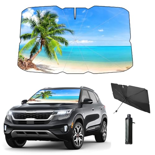 Windshield Sun Shade Umbrella for Car Front Window Sun Visor for Windshield Car Summer Accessories Protect Interior from UV Rays & Heat for Sedan, Compact SUV, Hatchbacks 57"*31" - color: Palm Tree