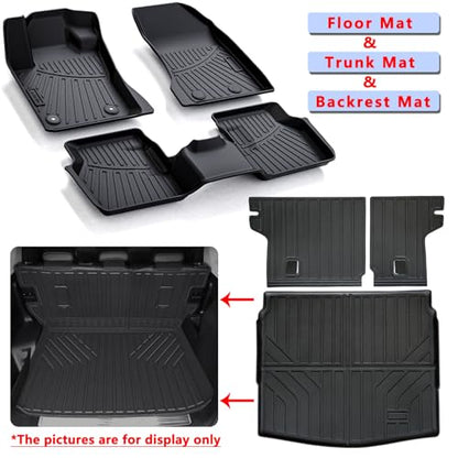 Floor Liners & Cargo Liners & Backrest Mat for 2017-2024 2025 2026 Jeep Compass,TPE All Weather Protection Car Floor Mats with Trunk Mat Covering The Backrest - size: 2017-2024 Jeep Compass Car Mats(Full Set)