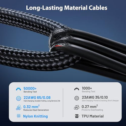 60W Fast Charging Cable for Apple Watch Charger, 6-in-1 Portable Multi Charging Cable for Apple Watch Series 1–11/SE/Ultra (Black, 120) - color: Black