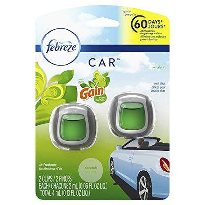 Febreze Car Air Fresheners, Gain Original Scent, Odor Fighter for Strong Odors Car Vent Clips (2 Count) - size: 1 Count (Pack of 2)