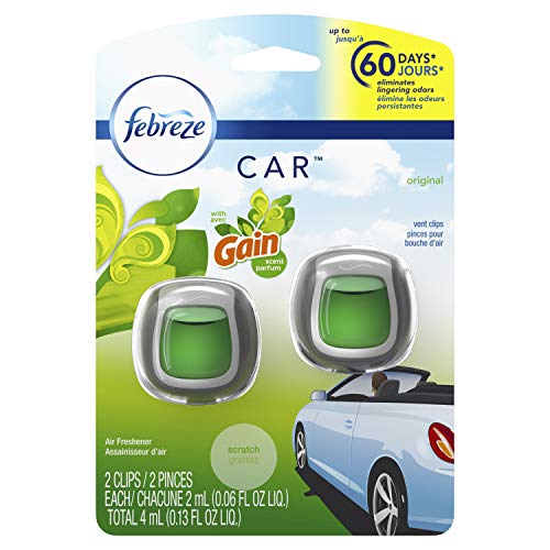 Febreze Car Air Fresheners, Gain Original Scent, Odor Fighter for Strong Odors Car Vent Clips (2 Count) - size: 1 Count (Pack of 2)