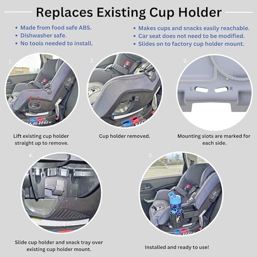 Swigzy Cup Holder and Snack Tray for Nuna RAVA Car Seats (Does not fit Exec, PIPA, or REVV) - Holds Most Kids Water Bottles - Made from Food Safe ABS - Dishwasher Safe