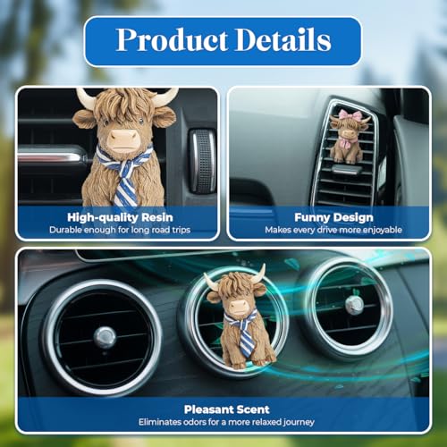 GENANY 3D 2pcs Resin Highland Cow Car Air Freshener Vent Clips, Farmhouse Auto Fresheners, Farm Air Freshener, Cute Gifts for Women and Men, Cool Spring Gifts For Horror Fans - style: 04. Cow Couple