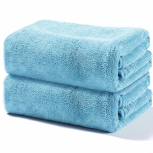 JOYMOOP Microfiber Towels for Cars, 2 Pack 63" x 29.5" Car Drying Towel, Blue Reusable Car Towel, Quick Drying Car Microfiber Cleaning Cloth for RVs, SUVs, Trucks - color: New Car Towels - Blue, size: 63"x29.5" - 2pcs