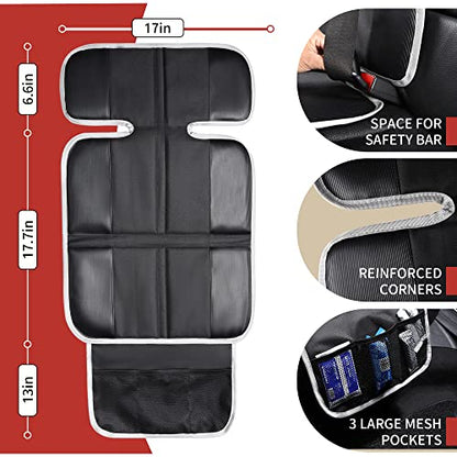 Car Seat Protector for Child Car Seat, Non-Slip Waterproof Car Seat Protector for Leather Seats with Thick Padding and Mesh Storage Pockets, Baby Seat Protectors Under Carseat