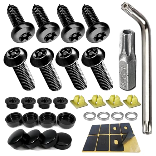 BGGTMO Black License Plate Screws- Stainless Steel Car Tag Plate Mounting Hardware, Anti-Theft Security Screws Bolts Fit Front Bumper and Rear, with Matte Black Caps Covers, Insert Nuts Fasteners - color: Black-03