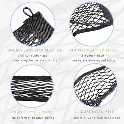 2 Pcs Small Cargo Net, Mesh Pocket Elastic Cargo Net Stretchable Car Net Pocket Storage with 8 Mounting Screws and Hooks for SUV/Car/Truck/RV/Boat（17.7 ×9.8in） - size: 17.7 x 9.8 inches