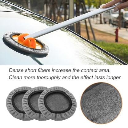 Car Windshield Cleaner Tool, Vehicle Window Cleaning Kit with 3PCS Double Side Microfiber Pads, Auto Glass Detailing Washing Brush for Exterior Interior, Universal for Truck SUV RV