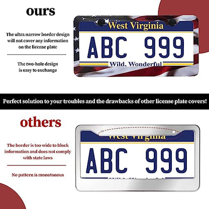 Patriotic American Flag License Plate Frame Holder - 2 Pack Universal Aluminum Matte Stripe US Flag Gloss Car Plate Frame Covers with 2 Holes and Free Screws Fasteners Caps - color: Matte American flag Narrow side A