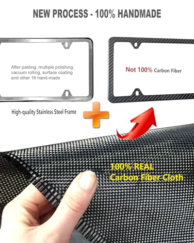 Aootf Carbon Fiber License Plate Frames- 100% Real Carbon Cloth Wrapped Stainless Steel Car Tag Holder, 2 Pack Slim Edge Black Covers with Anti Theft Screws Caps, 4 Hole - style: Slim Edge-4 Hole