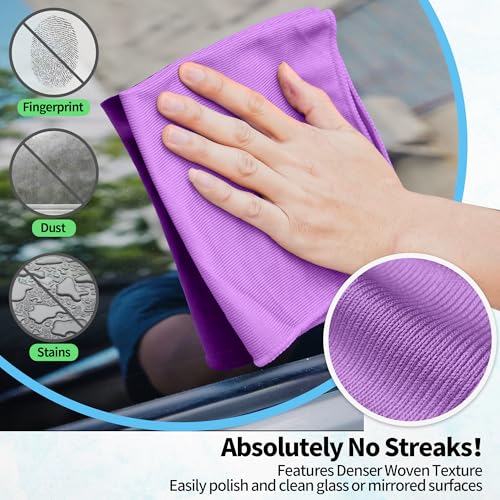 Microfiber Cleaning Cloth - 10 Pack Glasses Cleaning Cloth, 16" x 14" Window Cleaning Rags, Streak Free Lint Free Polishing Cloths Wipes for Eye Glass, Stainless Steel, Windshield, Purple - color: Purple, size: 10 Pk-16" X 14"