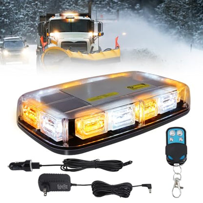 Wireless Rechargeable LED Rooftop Beacon Strobe Lights,48LED 17 Flashing Modes,Hi/Lo Brightness,Amber White Emergency Hazard Warning Light with Home/Car Charger for Trucks Vehicles-1 Pack