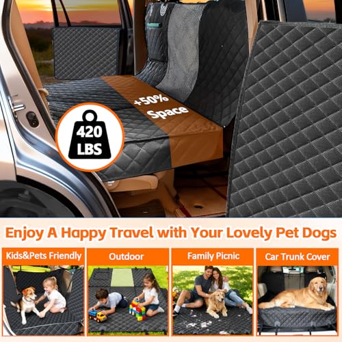 Dog Car Seat Cover for Back Seat Extender for Dogs,Hard Bottom Car Seat Cover for Dogs with Car Door Protectors, Waterproof and Scratch-Resistant Seat Covers for Cars SUV&Truck