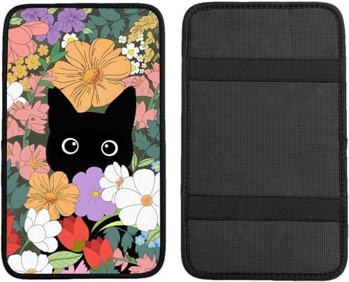 Black Cat Auto Center Console Pad,Soft Waterproof Car Center Console Cover Auto Armrest Seat Box Cover Protector for Most Vehicle SUV Truck Car - color: Black Cat1