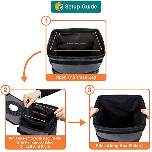 SUN CUBE Waterproof Car Trash Can with Lid, Mesh Pockets | Leakproof Car Garbage Can Hanging | Auto Trash Bin, Garbage Bag Organizer for Headrest, Console, Truck (Dark Gray) - color: Dark Grey