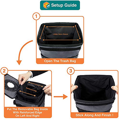 SUN CUBE Waterproof Car Trash Can with Lid, Mesh Pockets | Leakproof Car Garbage Can Hanging | Auto Trash Bin, Garbage Bag Organizer for Headrest, Console, Truck (Dark Gray) - color: Dark Grey