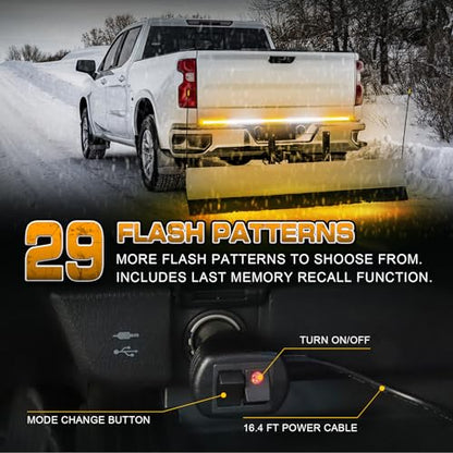 XRIDONSEN 60 inch Truck Strobe Lights Strip 360 LED Amber White Rear Window Tailgate Emergency Lights Flashing Warning Hazard Safety for Tow Plow Trucks Construction Vehicles Pickup - color: Amber/White