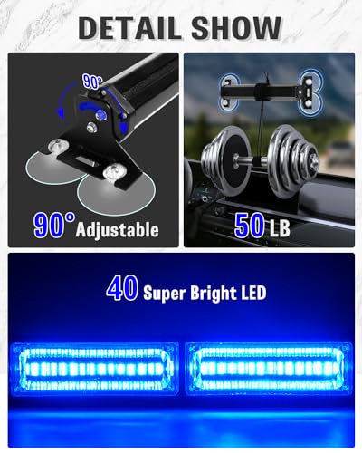 HLauto 1002L Emergency Strobe Traffic Advisor Light Bar: 40 LED Dash Safety Warning Flashing Light, Front/Rear Windshield Visor Lights for Construction Vehicle, Tow/Plow Truck (2x10.7inch, Blue) - color: #12 Blue