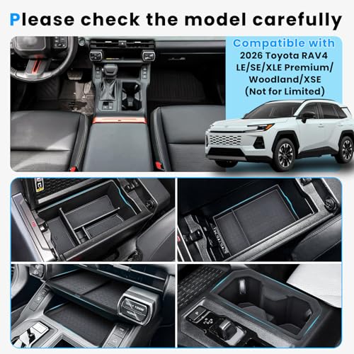 5PCS Center Console Organizer Tray and Wireless Charging Mat Compatible with 2026 Toyota RAV4 Armrest Bottom Tray Cup Holder Center Console Silicone Pad Interior Accessories(Not for Limited) - style: 5 PCS Center Console Tray