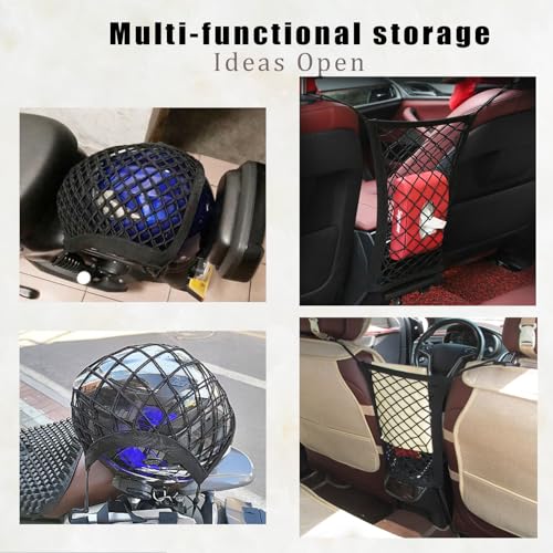 2PCS Dog Car Net Barrier, Dog Net for Pet Netting for Car with Stretchable Storage Bag Universal for Cars Black High Elastic Double Layer Motorcycle Cargo Nets(11.2 * 9.8in) - size: 11.2 x 9.8 inches