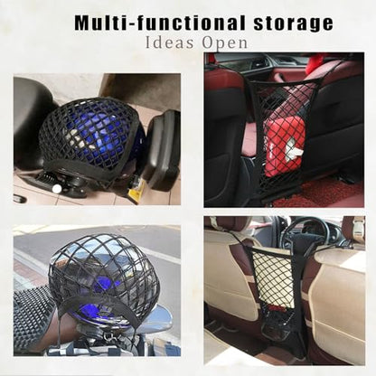 2PCS Dog Car Net Barrier, Dog Net for Pet Netting for Car with Stretchable Storage Bag Universal for Cars Black High Elastic Double Layer Motorcycle Cargo Nets(11.2 * 9.8in) - size: 11.2 x 9.8 inches