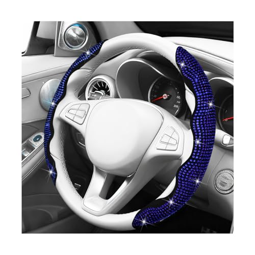 Bling Car Steering Wheel Cover, Rhinestones Non-Slip 15 Inches Vehicle Wheel Cover, Diamond Sparkling Steering Protector for Women Girls, Universal Automotive Accessories (Blue) - color: Blue