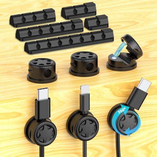 11PCS Cable Management Cord Holder Organizer, Magnetic Cable Clips Adhesive Wire Keeper, Under Desk for Bedside Nightstand Table Desktop USB Wall Car Office Workspace Accessories (Black) - color: Black