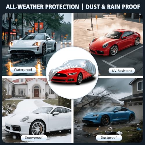 Car Cover Waterproof All Weather for Ford Mustang 1994-2025,All-Around Fastening and 4 Upgrades, 30s Quick-Install for Car Cover - size: 3（for Mustang）