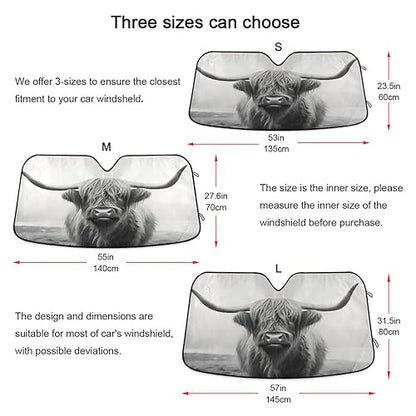 Funny Scottish Highland Cow Windshield Sun Shade - Foldable Car Front Window Sunshades for Most Sedans SUV Truck, Blocks UV Rays and Keeps Your Vehicle Cool - color: Funny Scottish Highland Cow, size: 57 x 31.5 in