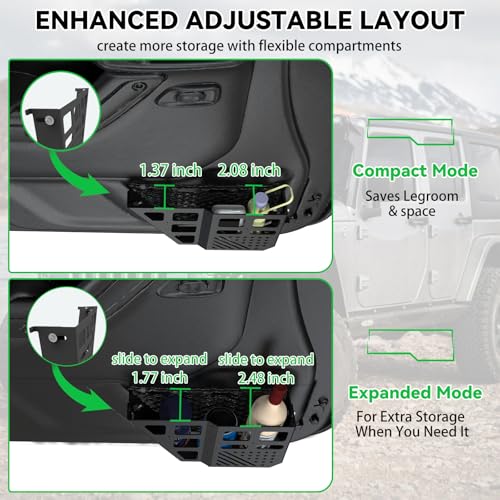 MusixiA Upgraded Metal Front Door Storage Box Pockets,Door Organizer Molle Panels for 2007-2018 Jeep Wrangler JK JKU 2/4 Door, Adjustable Side Insert Organizer 2PCS