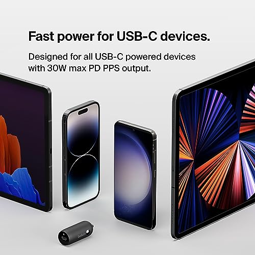 Belkin Boost↑Charge™ 30W USB-C Compact Fast Car Charger w/USB-C Cable Included, for iPhone 16, 16 Pro, iPhone 15, Galaxy S25, S24, Pixel 9 & 8, Note, Nintendo Switch 2 & More - Black - style: Charger + USB- C Cable