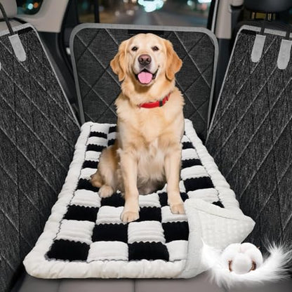 Thickened Dog Bed for Car Back Seat, Upgraded Bottom Non-Slip, Fits Hard Bottom car seat Cover for Dogs, Premium Mixed Color, Dog Car Seat Cover(White-Black) - color: White-Black