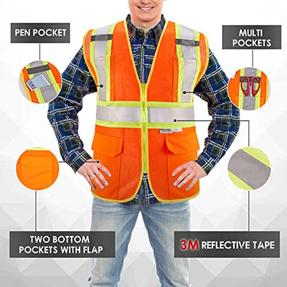 3M High Visibility Reflective Safety Vest with Zipper and Pockets Orange,M - color: 3m, size: Medium