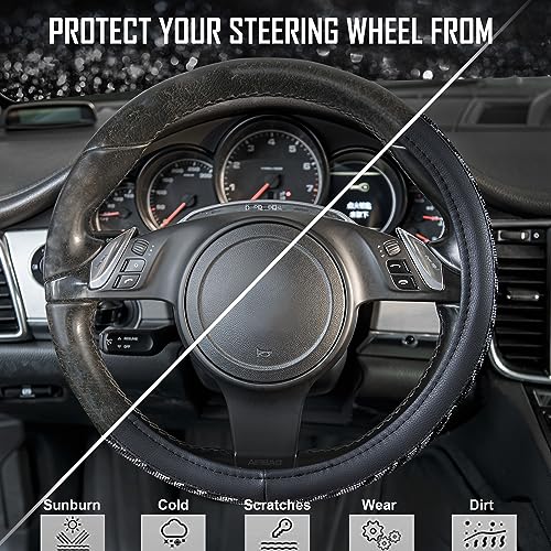 CAR PASS Bling Diamond Leather Steering Wheel Cover, with Bling Sparkly Crystal Glitter Rhinestone Universal Fit 14" 1/2-15" Car Wheel Protector Fit for Women Girl SUV,Vans,Sedans,Trucks, Zebra Print - color: Zebra Print Diamond