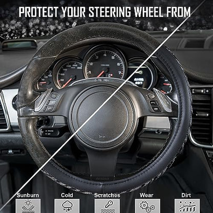 CAR PASS Bling Diamond Leather Steering Wheel Cover, with Bling Sparkly Crystal Glitter Rhinestone Universal Fit 14" 1/2-15" Car Wheel Protector Fit for Women Girl SUV,Vans,Sedans,Trucks, Zebra Print - color: Zebra Print Diamond