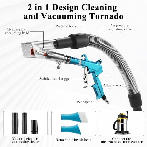 GOCCIDA 2IN1 Car Interior Detailing Air Blow Gun & vacunm Gun with Adjustable Air Flow Nozzle,Cleaning Gun Quickly Blasts Dirt and Dust from Surface Works with Air Compressor(Upgrade Rotate Tube) Blue - color: blue