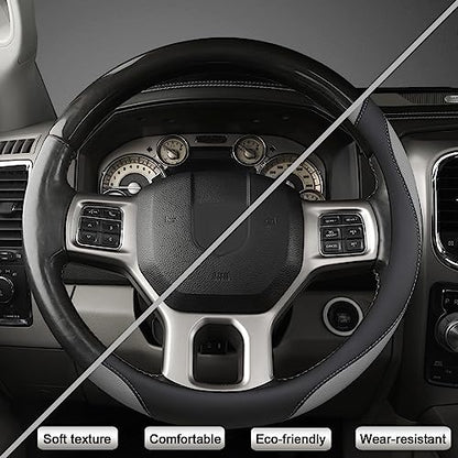 West Llama Customized Auto Car Steering Wheel Cover for Dodge RAM 1500 2500 3500, 15.5-16 inch (Black+Gray-Large Size) - color: A-Black+Gray, size: Large Size (15 ½''-16'')